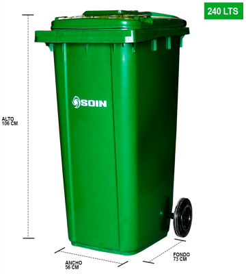 CONTENEDOR DE RESIDUOS PLASTICO CON RUEDAS VERDE 240 LTS.