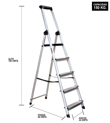 Escalera de aluminio tijera 5 peldaos 150 kg Magna